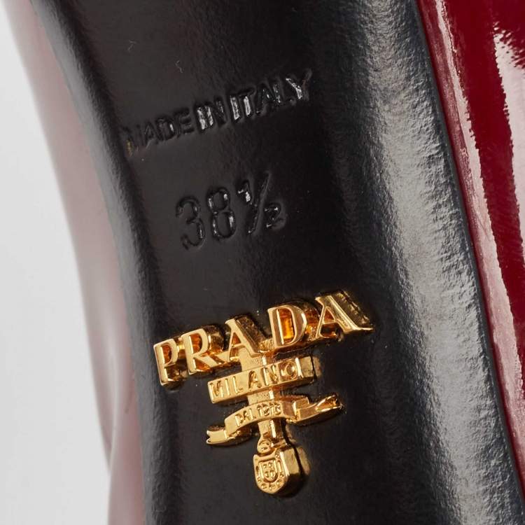 Pre Owned Prada Burgundy Patent Leather Bow Pointed Toe Pumps Size 38.5