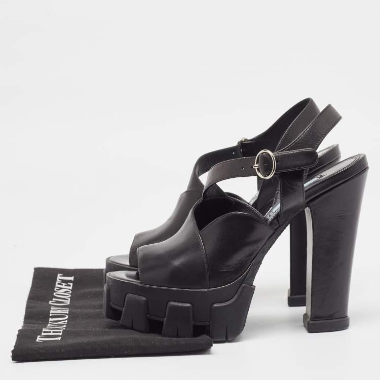 Pre Owned Prada Black Leather Ankle Strap Sandals Size 37