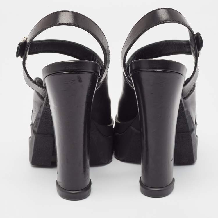 Pre Owned Prada Black Leather Ankle Strap Sandals Size 37