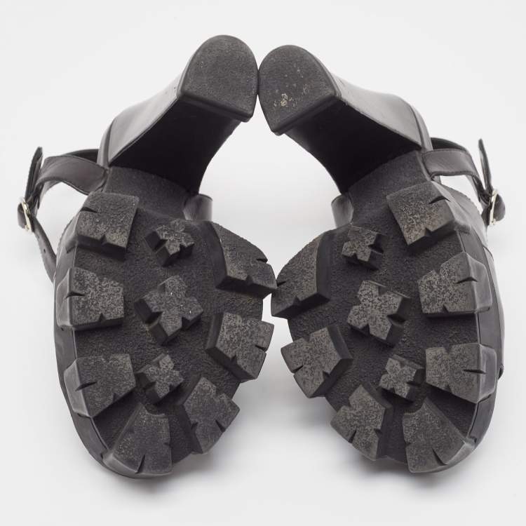 Pre Owned Prada Black Leather Ankle Strap Sandals Size 37