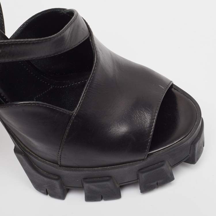 Pre Owned Prada Black Leather Ankle Strap Sandals Size 37