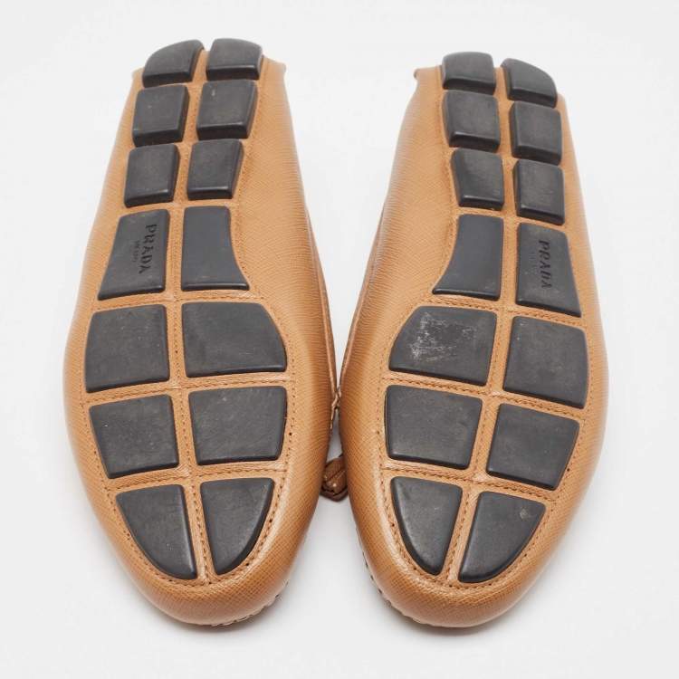 Pre Owned Prada Brown Leather Slip On Loafers  Size 39