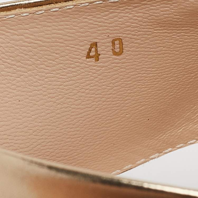 Pre Owned Prada Gold Foil Leather Crisscross Wedge Platform Slides Size 40