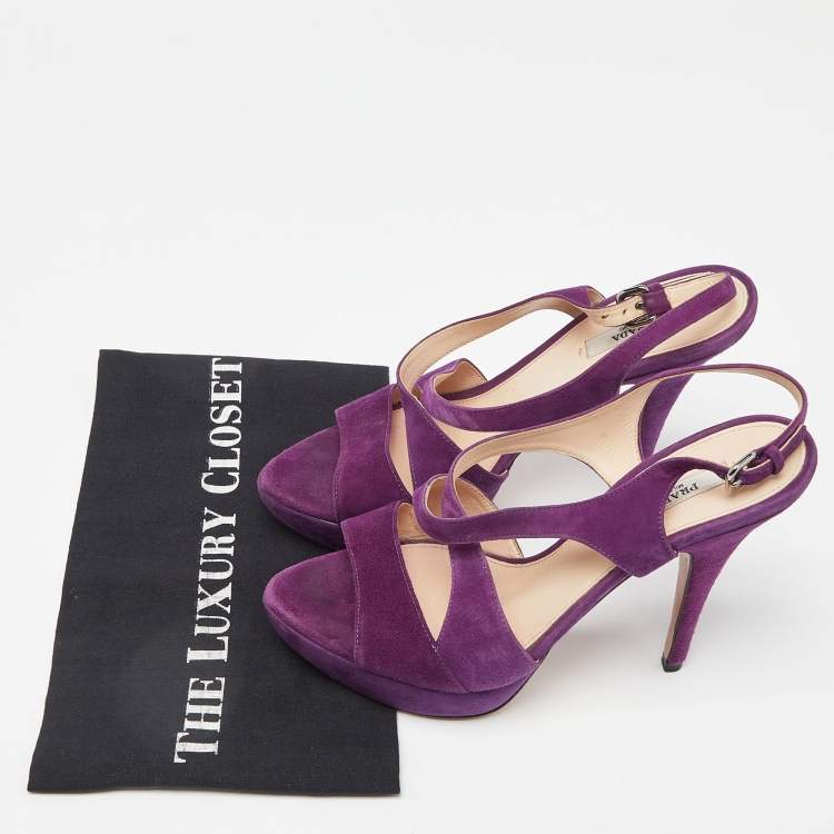 Pre Owned Prada Purple Suede Ankle Strap Platform Sandals Size 39