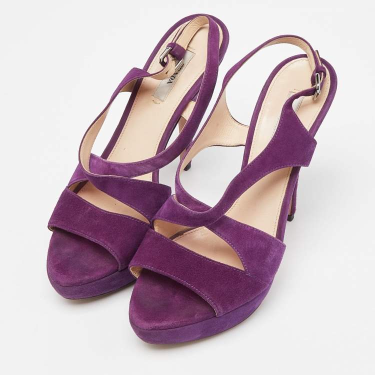 Pre Owned Prada Purple Suede Ankle Strap Platform Sandals Size 39