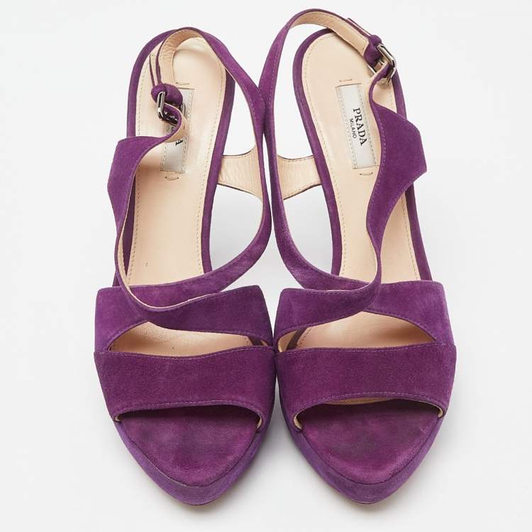 Pre Owned Prada Purple Suede Ankle Strap Platform Sandals Size 39