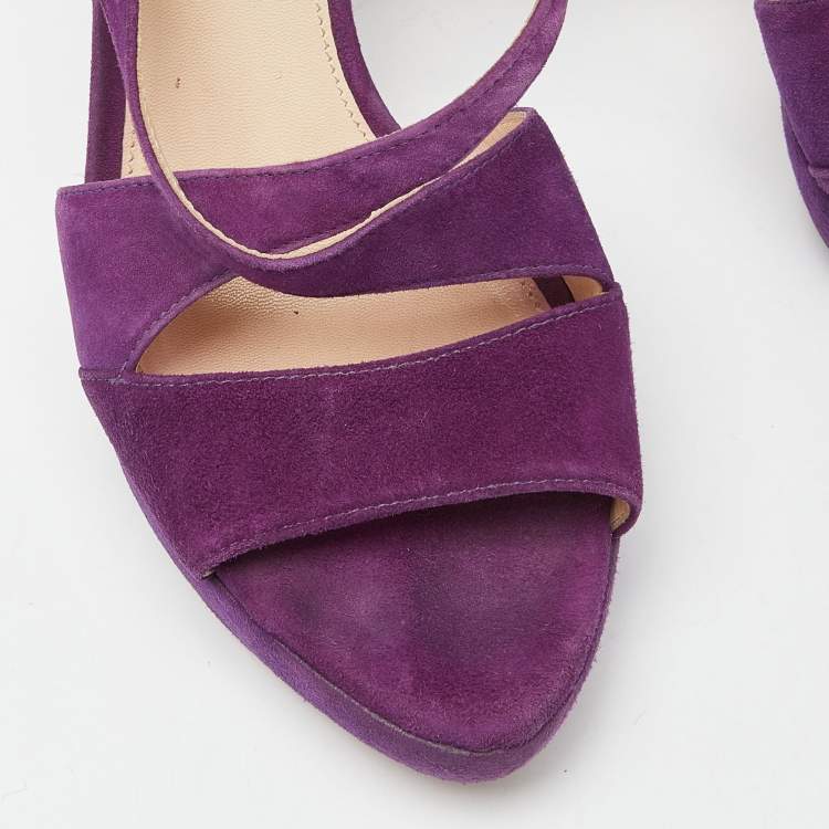 Pre Owned Prada Purple Suede Ankle Strap Platform Sandals Size 39