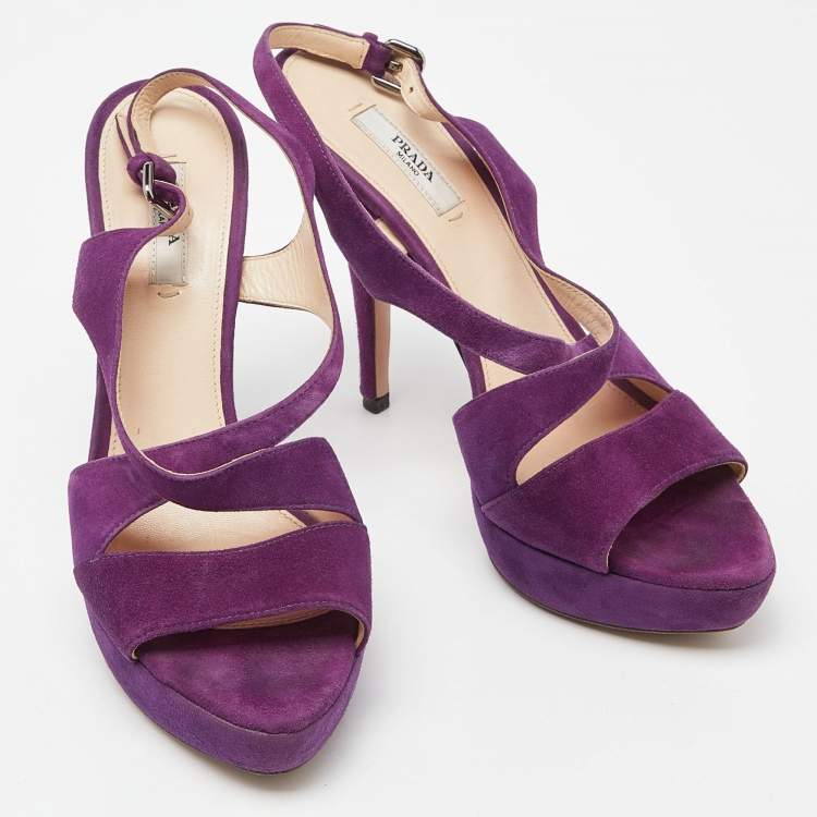 Pre Owned Prada Purple Suede Ankle Strap Platform Sandals Size 39