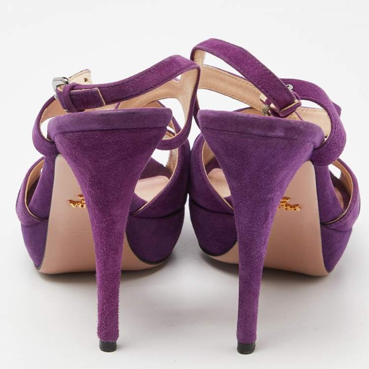 Pre Owned Prada Purple Suede Ankle Strap Platform Sandals Size 39