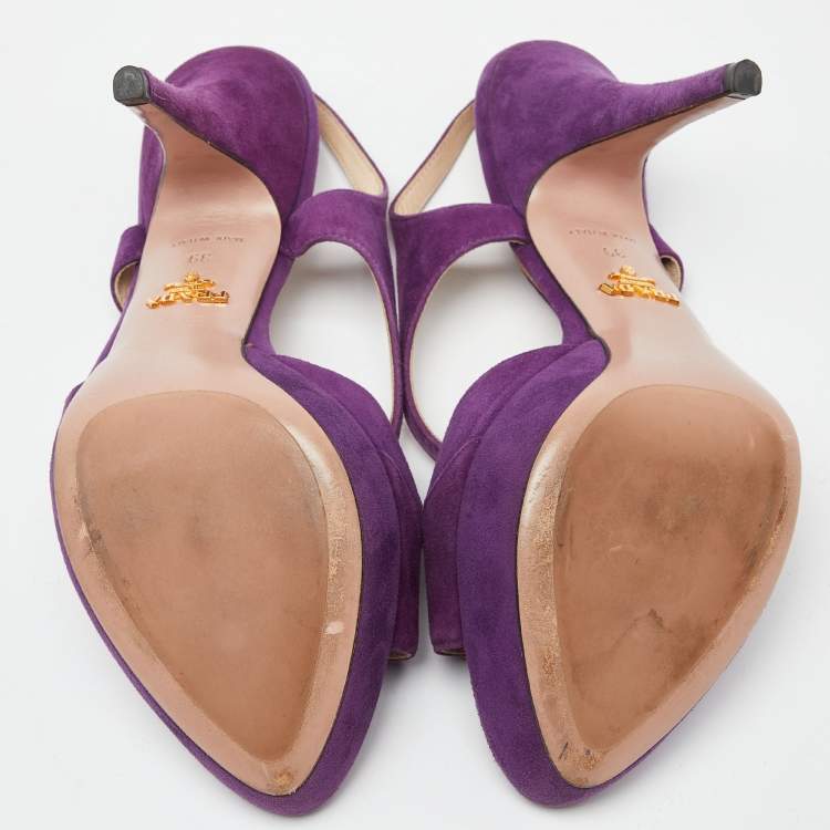 Pre Owned Prada Purple Suede Ankle Strap Platform Sandals Size 39