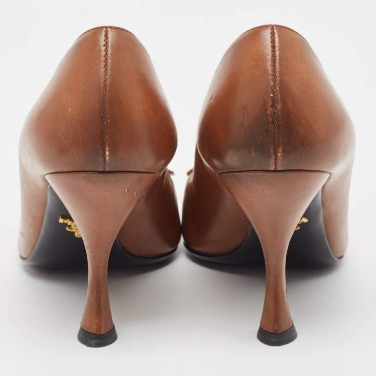 Pre Owned Prada Brown Leather Zip Detail Pumps Size 39