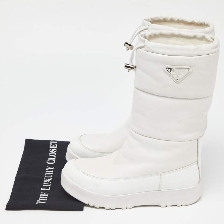Pre Owned Prada White Leather Mid Calf Boots Size 39.5