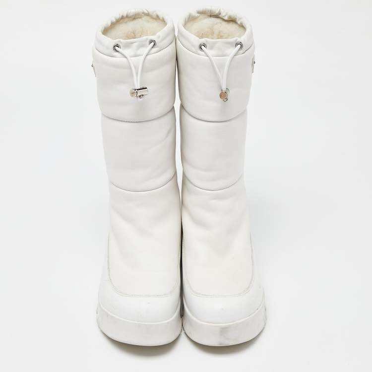 Pre Owned Prada White Leather Mid Calf Boots Size 39.5
