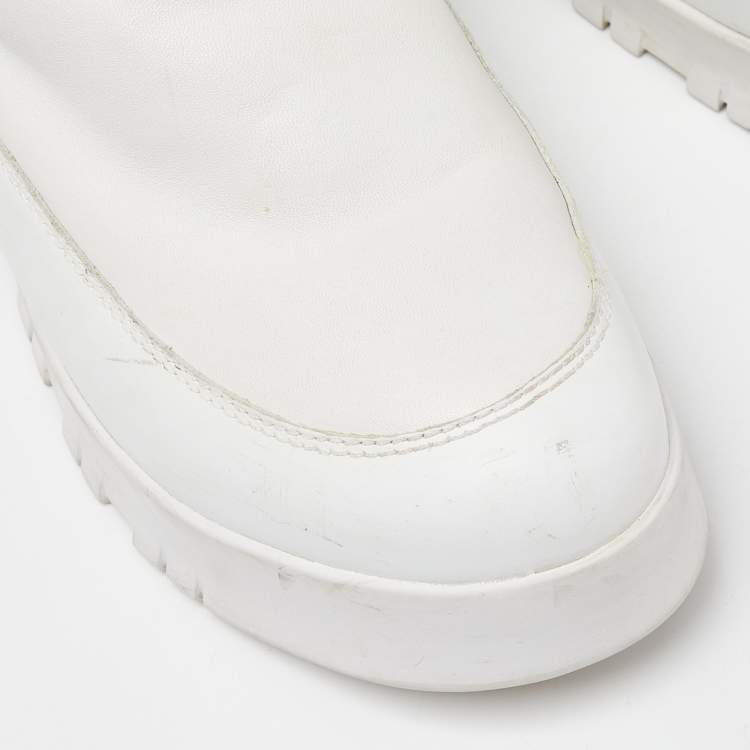 Pre Owned Prada White Leather Mid Calf Boots Size 39.5