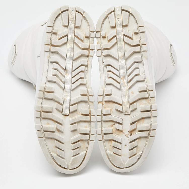 Pre Owned Prada White Leather Mid Calf Boots Size 39.5