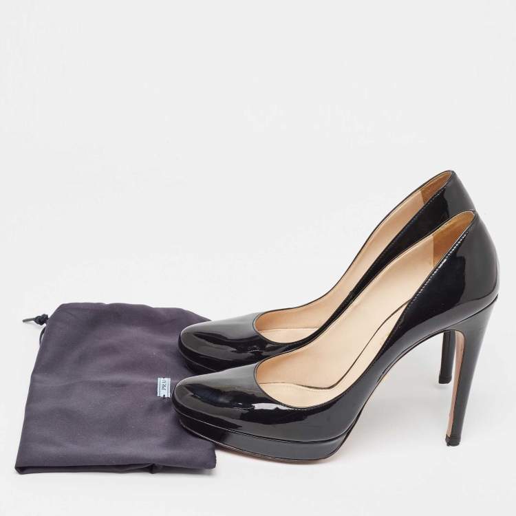 Pre Owned Prada Black Patent Leather Platform Pumps Size 38.5