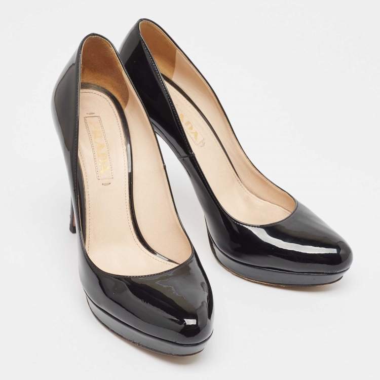Pre Owned Prada Black Patent Leather Platform Pumps Size 38.5