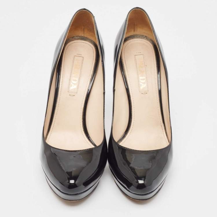 Pre Owned Prada Black Patent Leather Platform Pumps Size 38.5