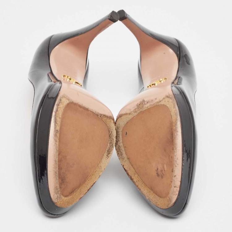 Pre Owned Prada Black Patent Leather Platform Pumps Size 38.5