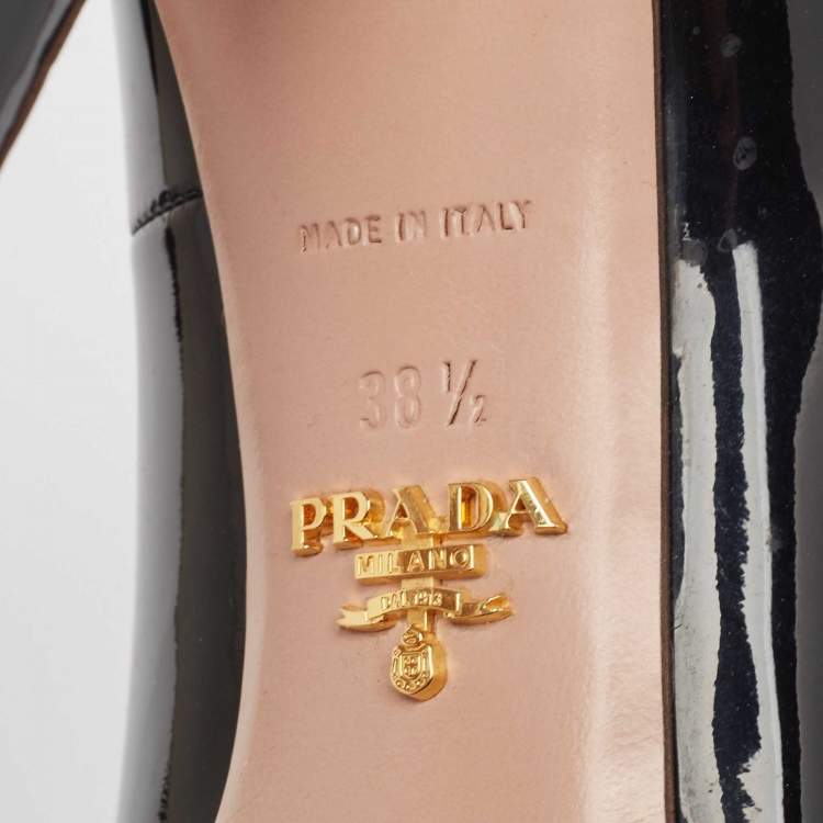 Pre Owned Prada Black Patent Leather Platform Pumps Size 38.5