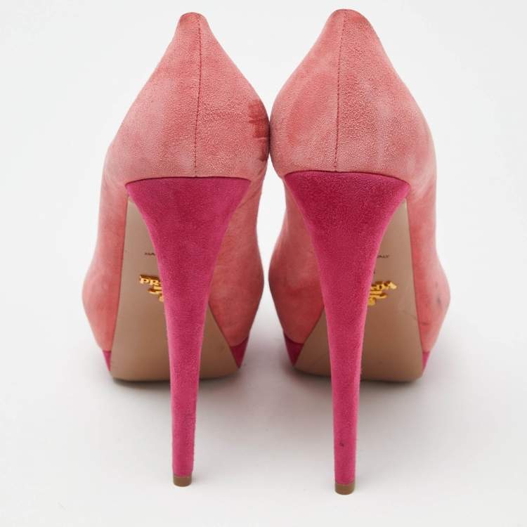 Pre Owned Prada Two Tone Pink Suede Peep Toe Platform Pumps Size 41