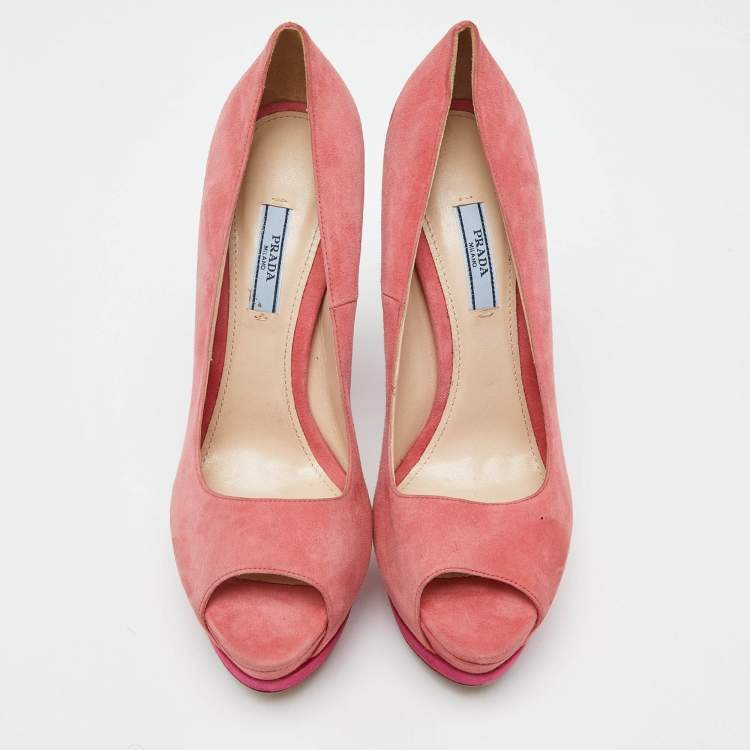 Pre Owned Prada Two Tone Pink Suede Peep Toe Platform Pumps Size 41
