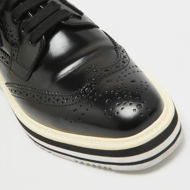Pre Owned Prada Black Brogue Patent Leather Platform Derby Sneakers Size 37.5