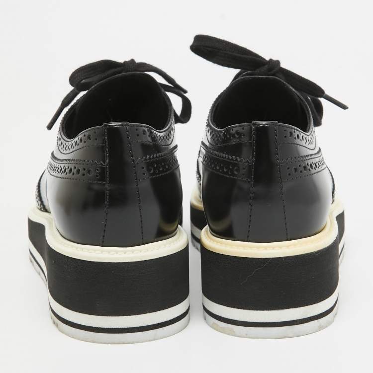 Pre Owned Prada Black Brogue Patent Leather Platform Derby Sneakers Size 37.5