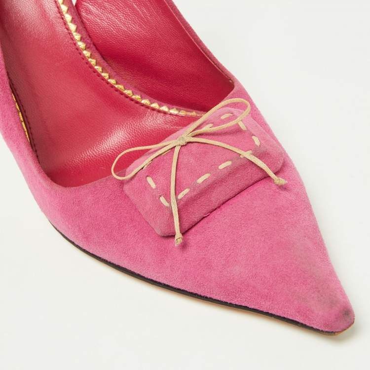 Pre Owned Prada Pink Suede Bow Pointed Toe Slingback Pumps Size 37
