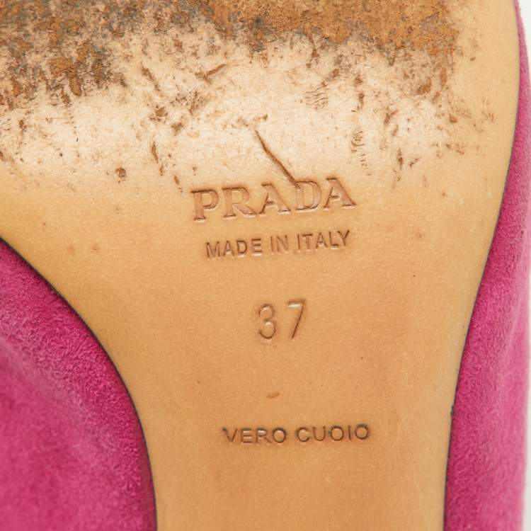 Pre Owned Prada Pink Suede Bow Pointed Toe Slingback Pumps Size 37
