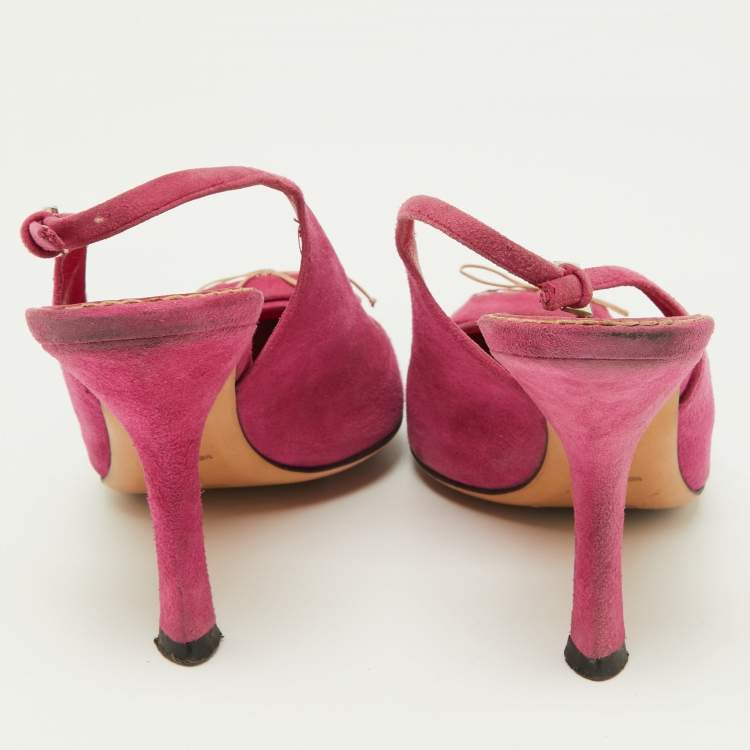 Pre Owned Prada Pink Suede Bow Pointed Toe Slingback Pumps Size 37