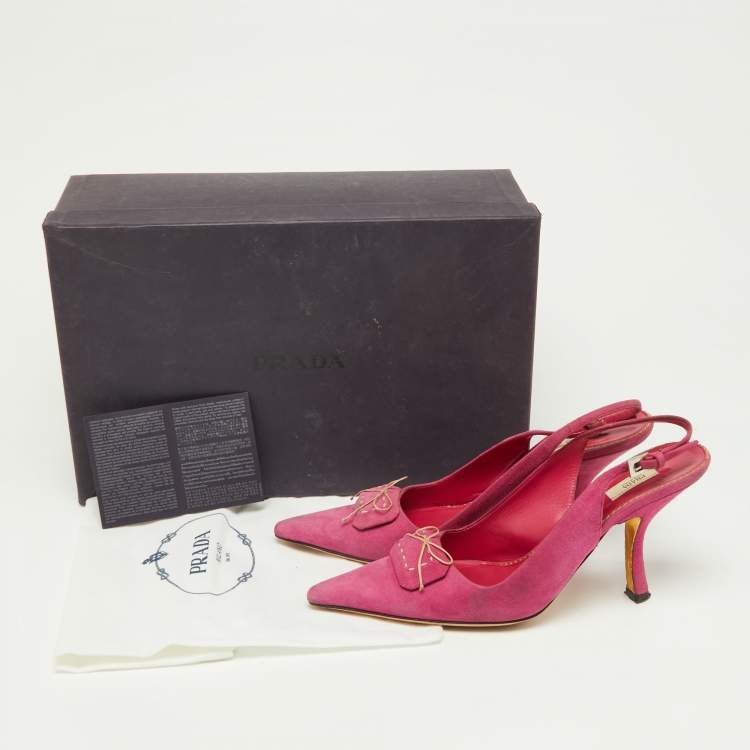 Pre Owned Prada Pink Suede Bow Pointed Toe Slingback Pumps Size 37