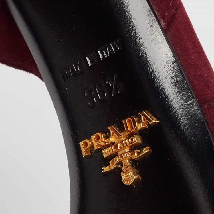 Pre Owned Prada Burgundy Suede Platform Slingback Sandals Size 36.5