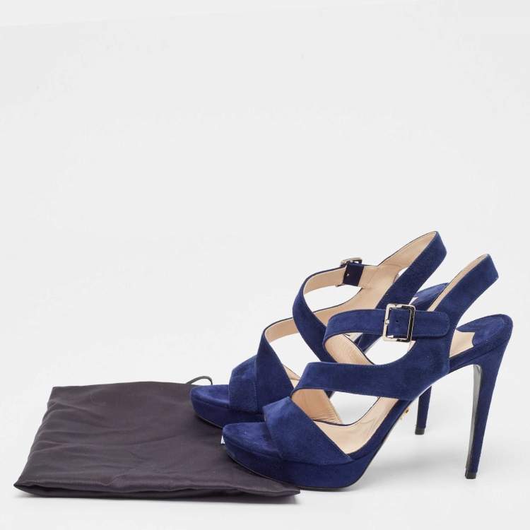 Pre Owned Prada Navy Blue Suede Platform Sandals Size 37