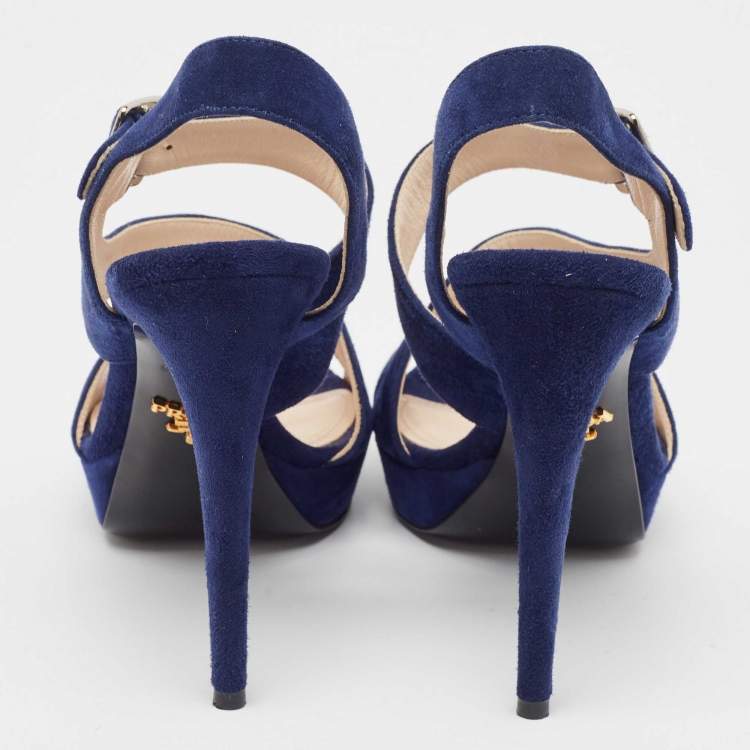 Pre Owned Prada Navy Blue Suede Platform Sandals Size 37