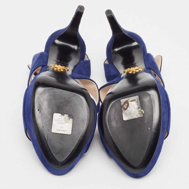 Pre Owned Prada Navy Blue Suede Platform Sandals Size 37