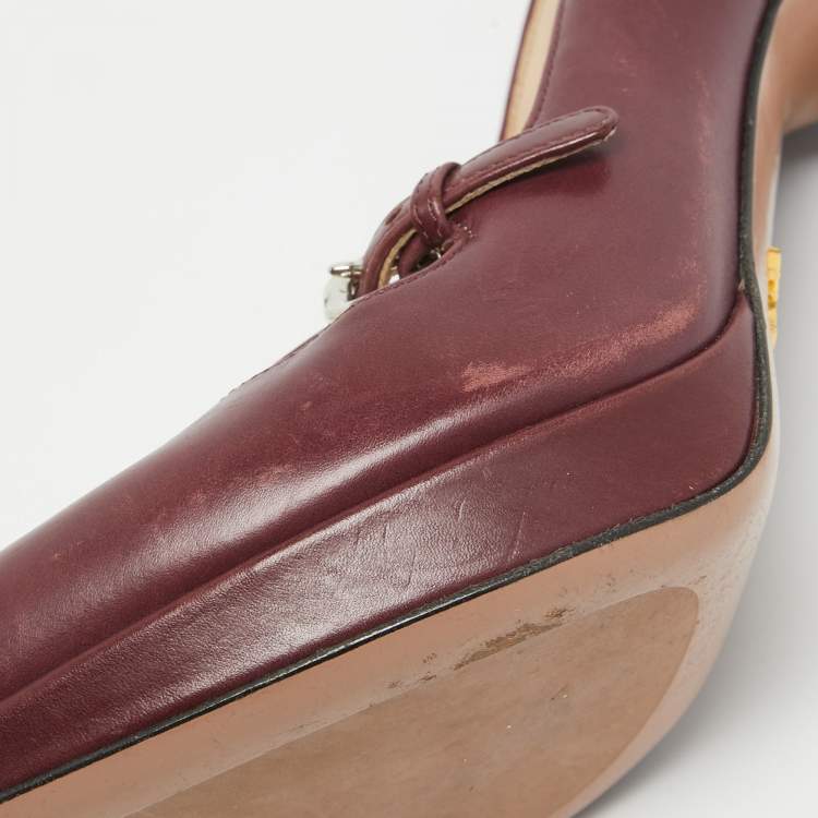 Pre Owned Prada Burgundy Leather Platform Pumps Size 37