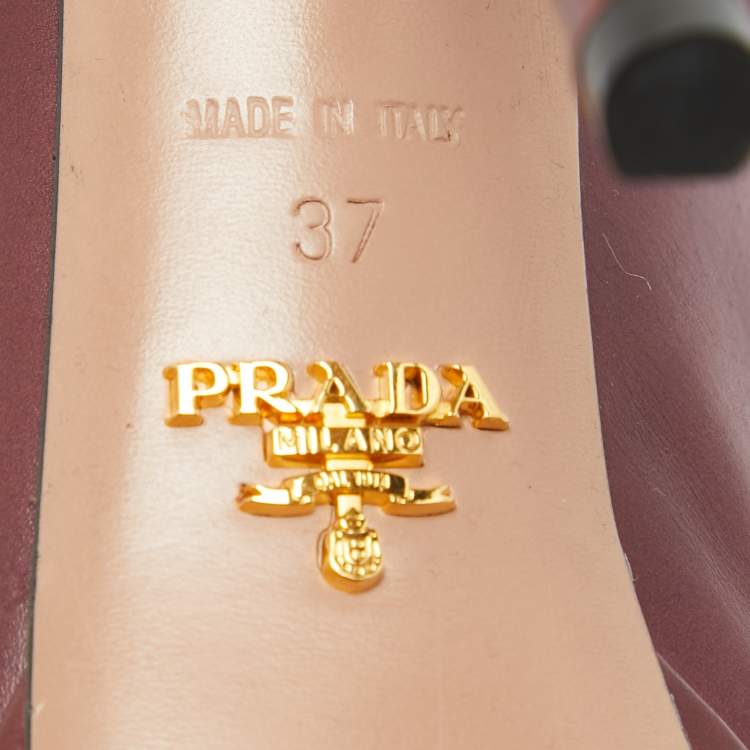 Pre Owned Prada Burgundy Leather Platform Pumps Size 37