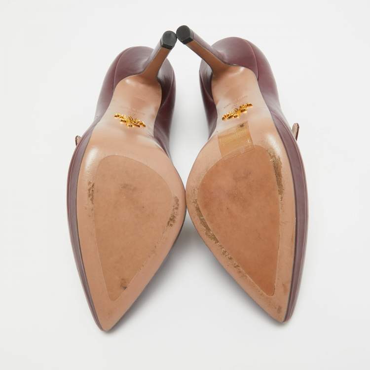 Pre Owned Prada Burgundy Leather Platform Pumps Size 37