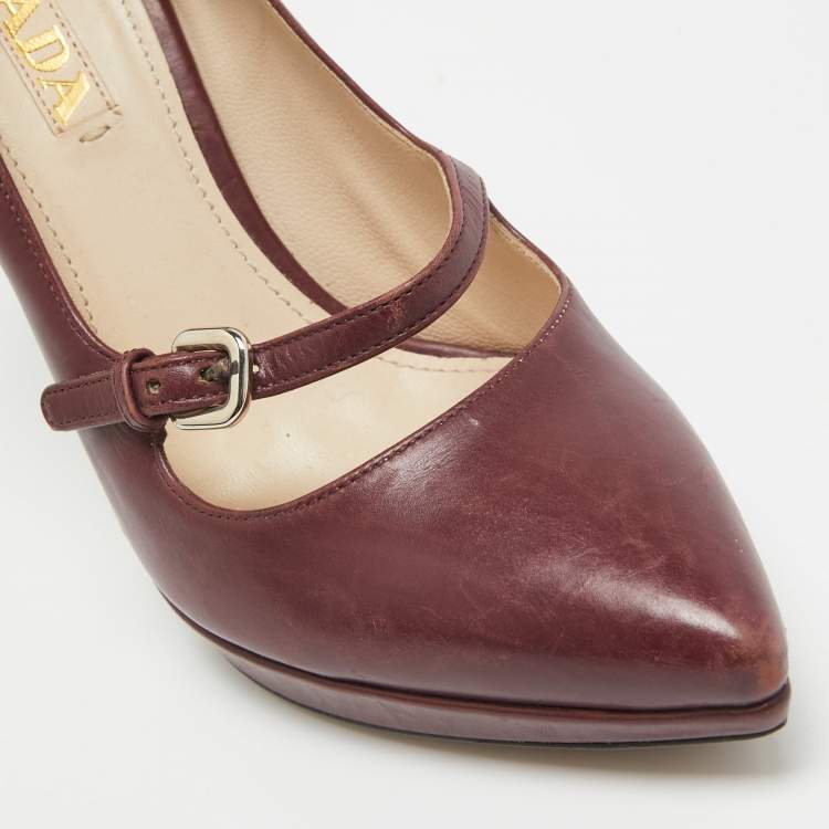 Pre Owned Prada Burgundy Leather Platform Pumps Size 37