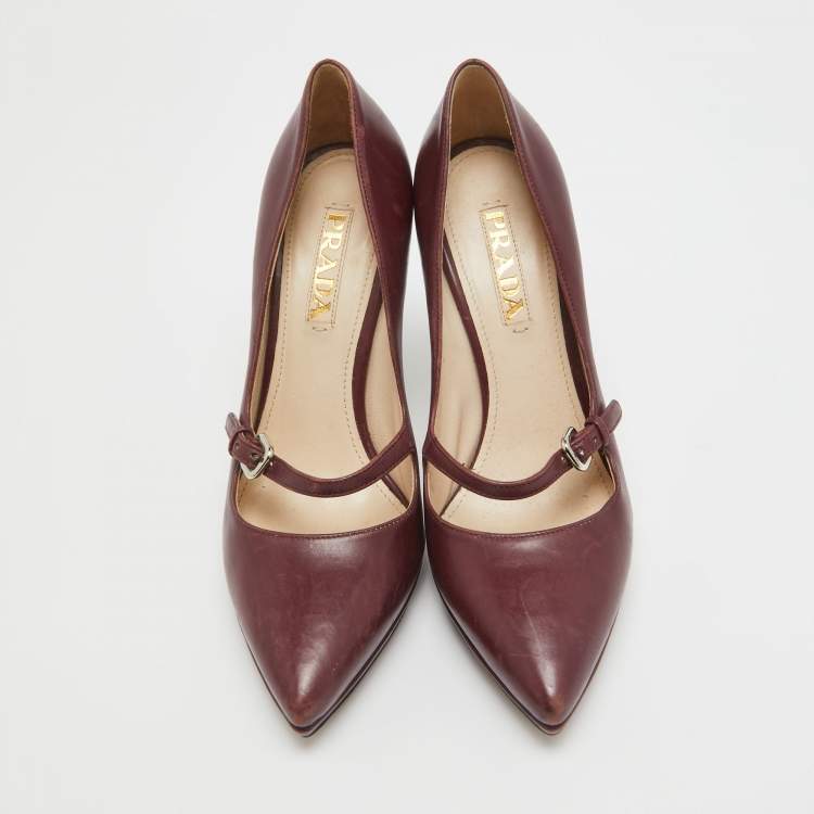 Pre Owned Prada Burgundy Leather Platform Pumps Size 37