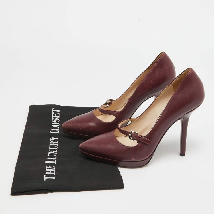 Pre Owned Prada Burgundy Leather Platform Pumps Size 37