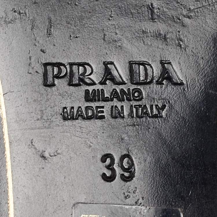 Pre Owned Prada Silver Leather Bow Flat Slides Size 39