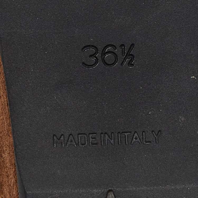 Pre Owned Prada Brown Suede Wedge Platform Ankle Strap Sandals Size 36.5