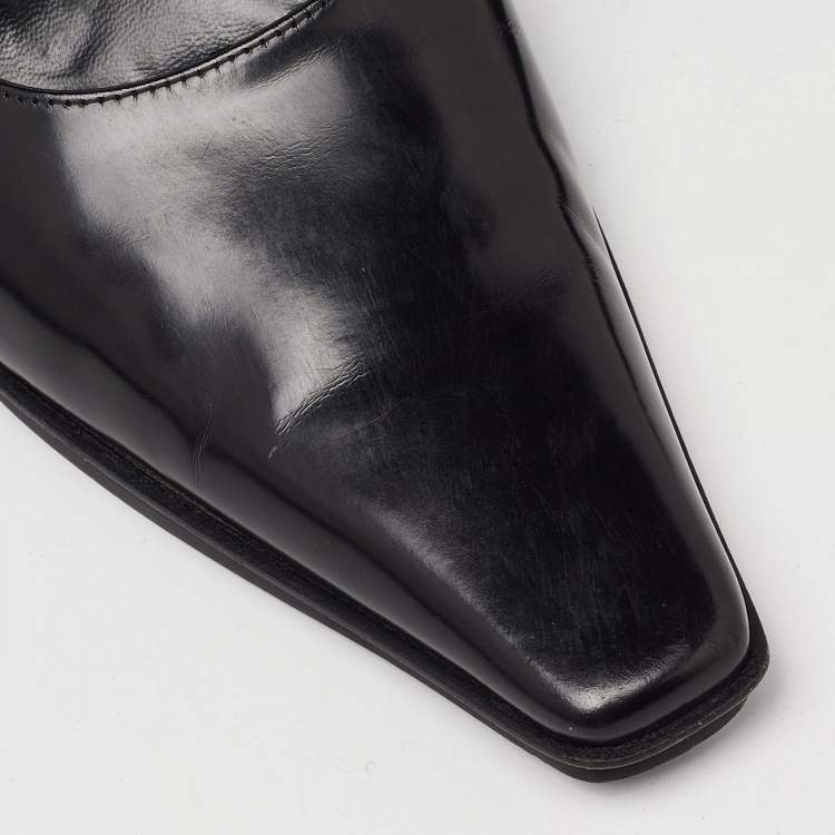 Pre Owned Prada Black Leather Slide Mules Size 38