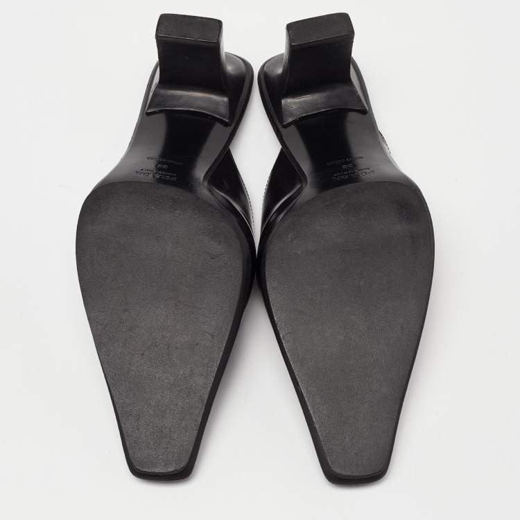 Pre Owned Prada Black Leather Slide Mules Size 38