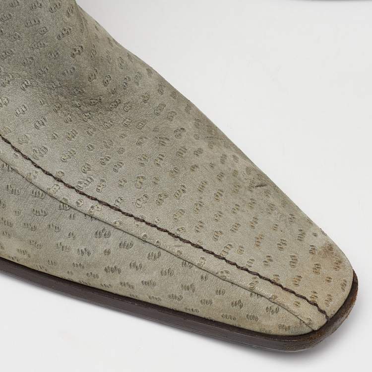 Pre Owned Dior Grey Textured Nubuck Leather Knee Length Boots Size 40