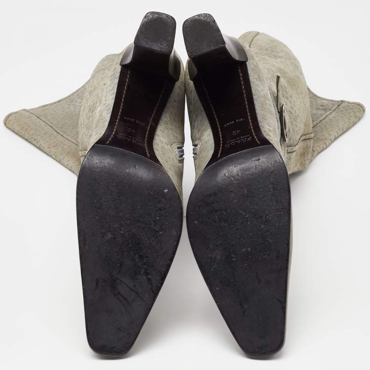 Pre Owned Dior Grey Textured Nubuck Leather Knee Length Boots Size 40