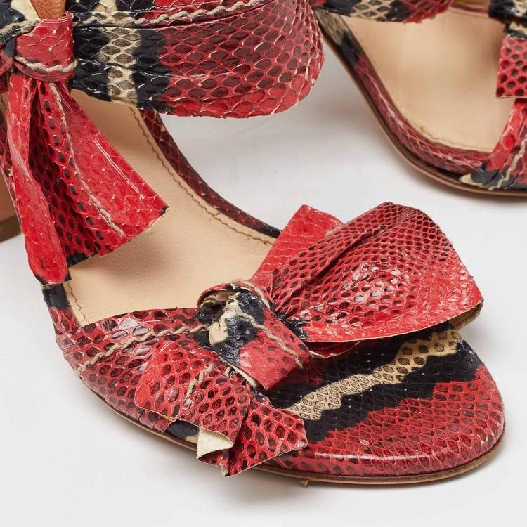 Pre Owned Prada Pink Python Leather Bow Ankle Strap Sandals Size 36.5