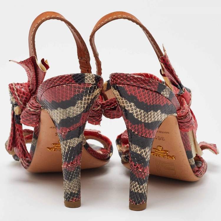 Pre Owned Prada Pink Python Leather Bow Ankle Strap Sandals Size 36.5